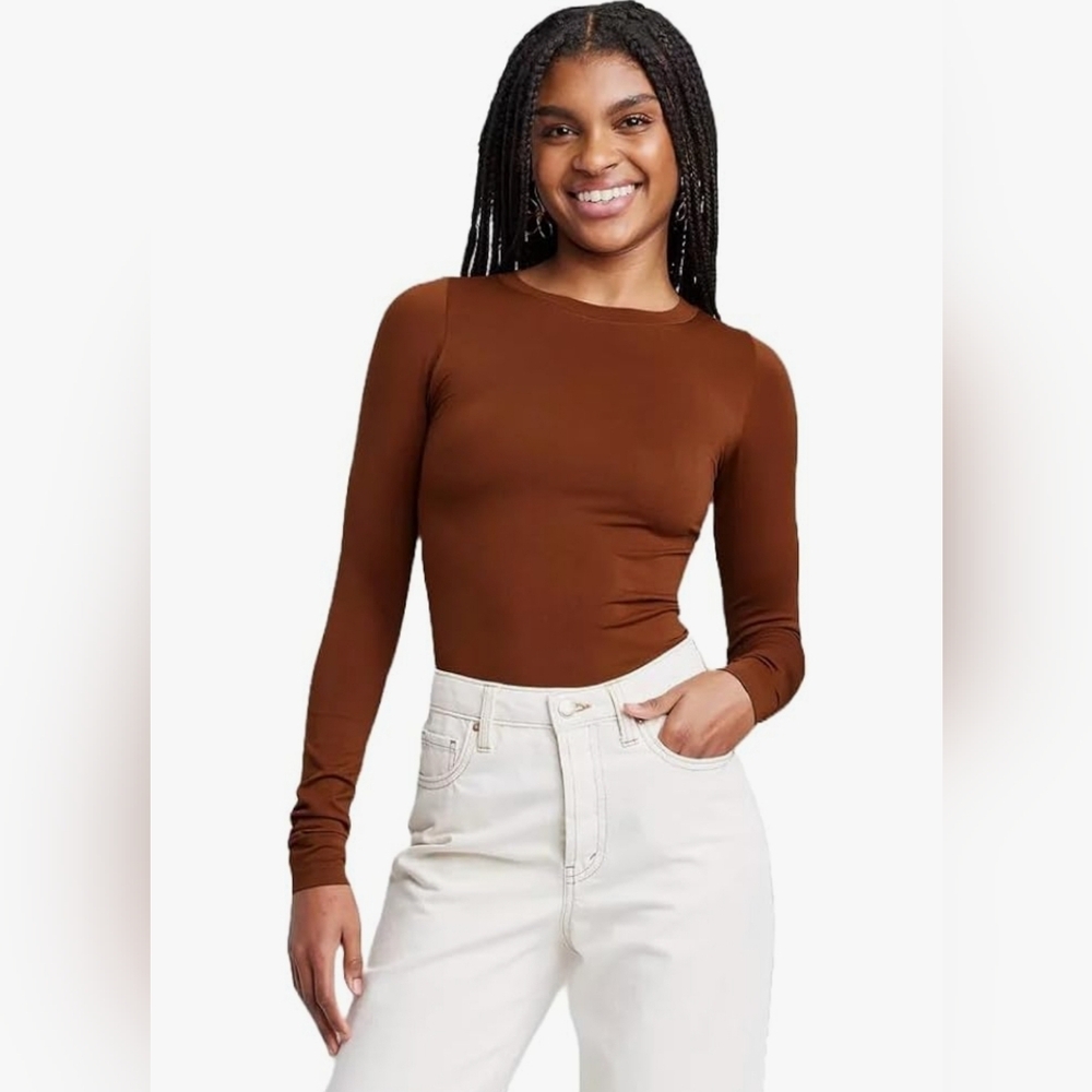 Wild Fable Women's NWT Dark Brown Seamless Long Sleeve Top Size 2XS
